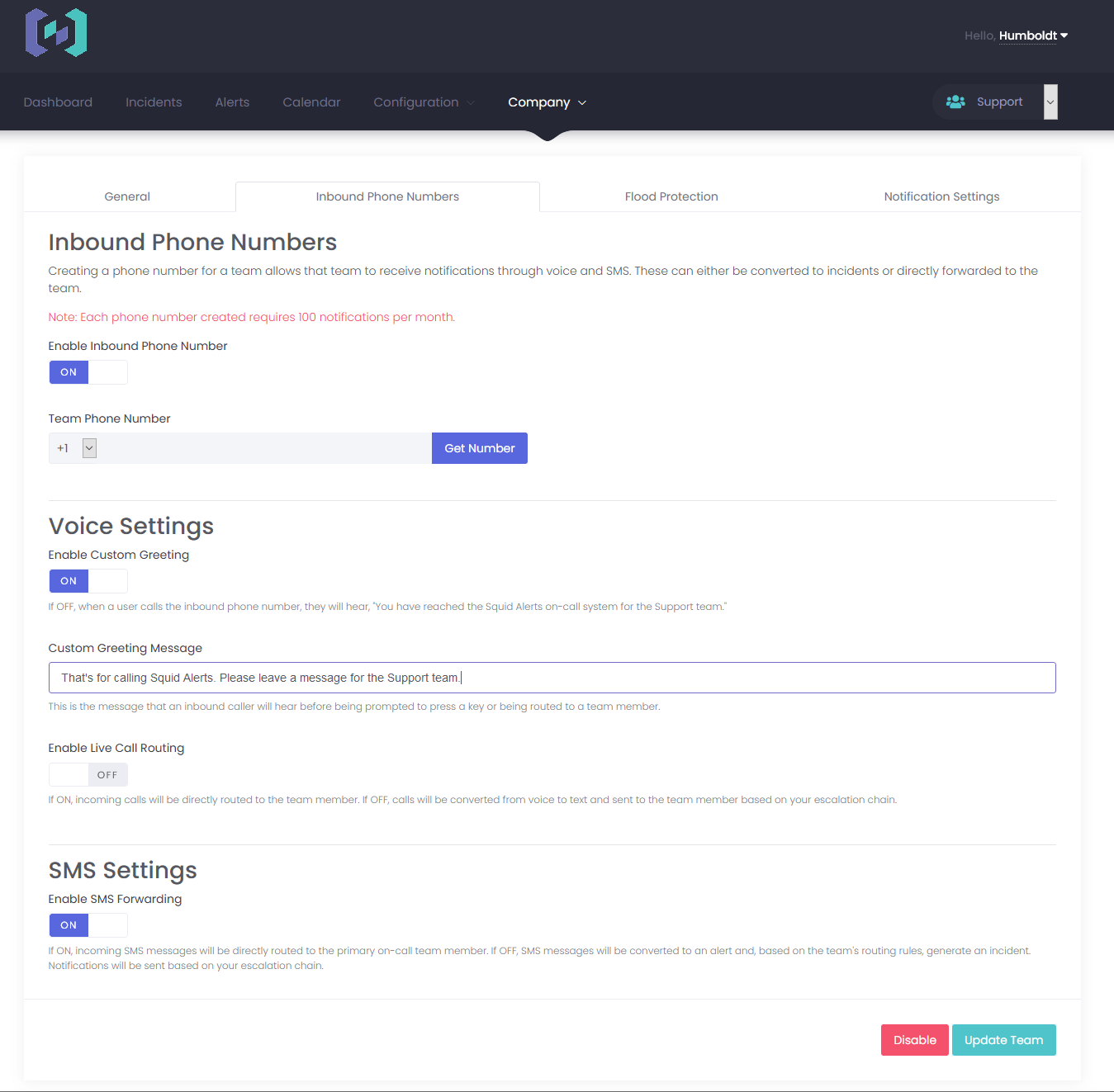 Meta Alerts inbound phone numbers screenshot